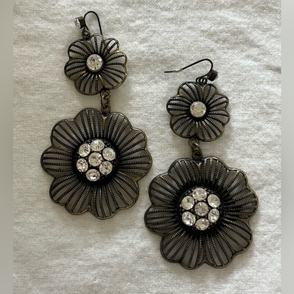 Beautiful Flower Statement Earrings With Crystals - image 1